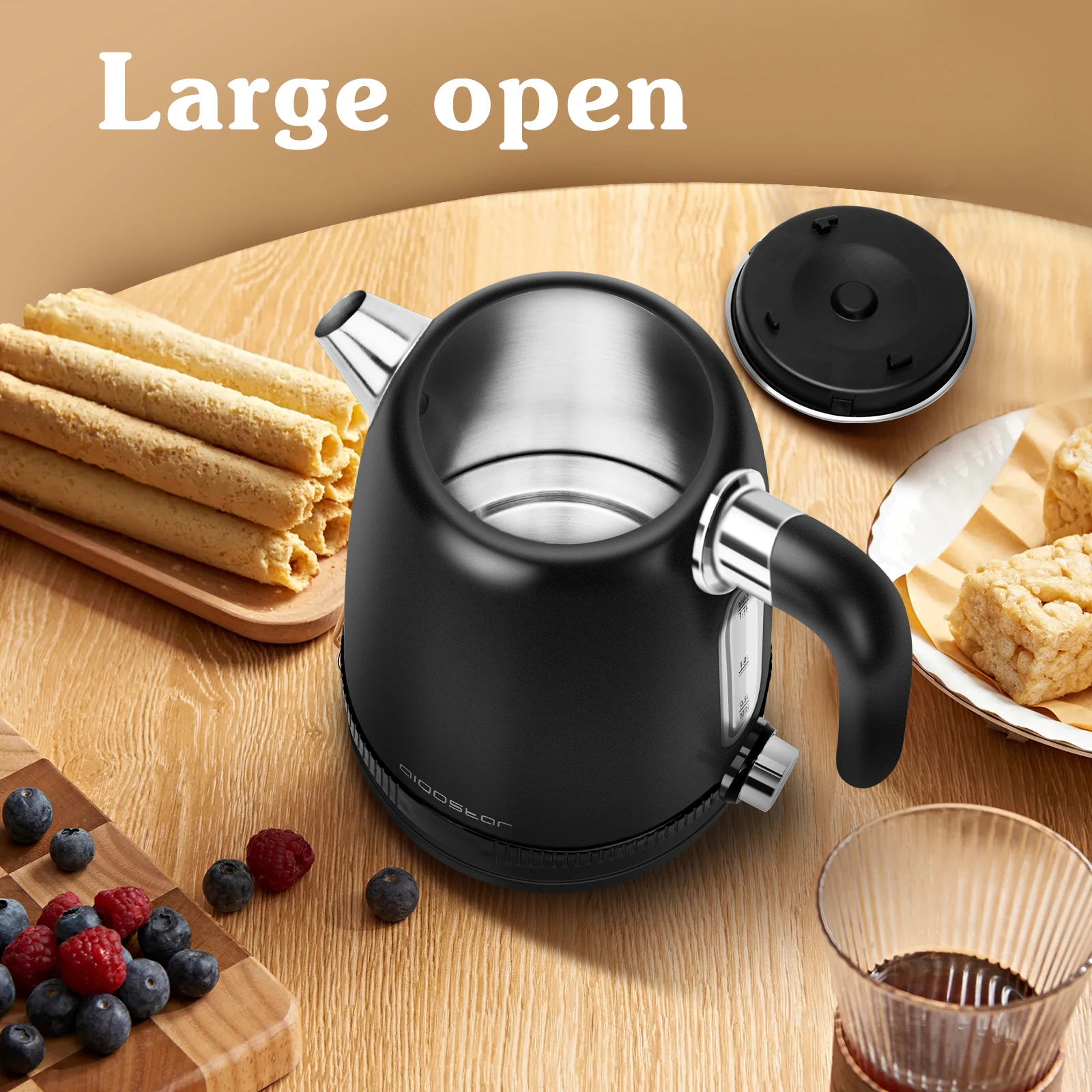 غلاية كهربائية ايجوستار 2200 وات 1.7 لتر من الفولاذ المقاوم للصدأ درجة حرارة قابلة للتعديل. أسود