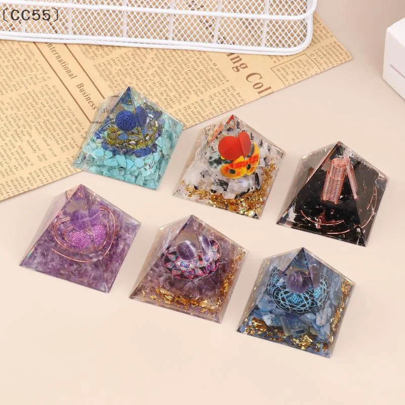〔CC55〕Energy Pyramid Orgonite Reiki Natural Amethyst Peridot Reiki Chakra Meditation Tool Room Decor Crystal Gifts