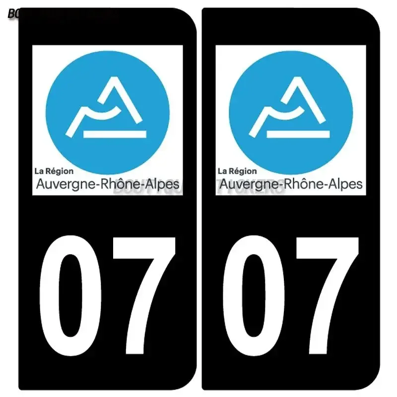 2Pcs Set 2D Flat Rhone Alpes 07 License Plate Waterproof UV Resistant Vinyl Sticker for Car Modification Decor Holiday Gift