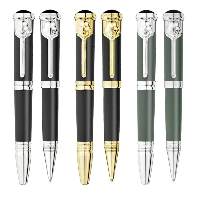 Luxury Writing Edition Rudyard Kipling Rollerball Ballpoint Pen Metal Ultra Black Signature MB Pen with Embossed Wolf Head