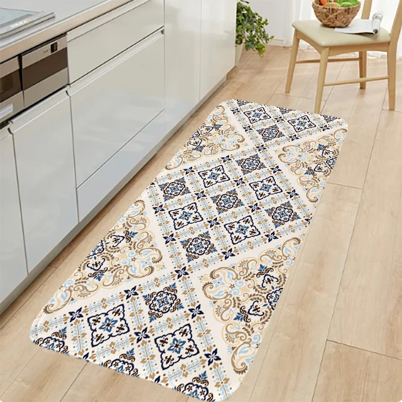 

National Style Print Bedroom Rug Entrance Simple Anti-slip Flannel Bath Living Room Hallway Floor Mats Carpet Bedside Foot Mats