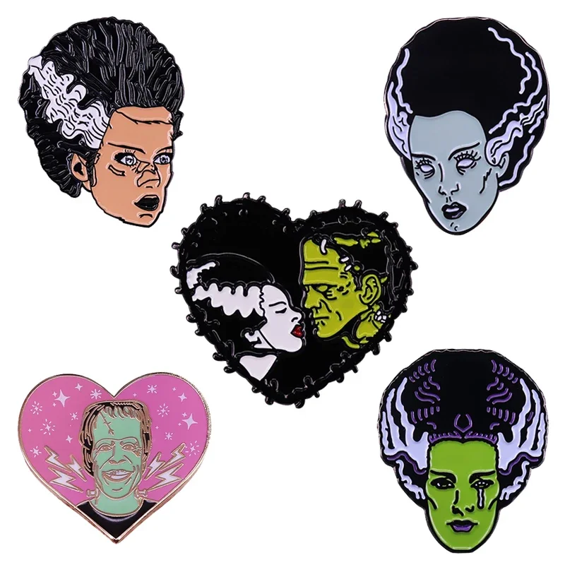 Bride & Frankenstein Enamel pin Science Horror Movie Brooch Halloween Gothic brooches