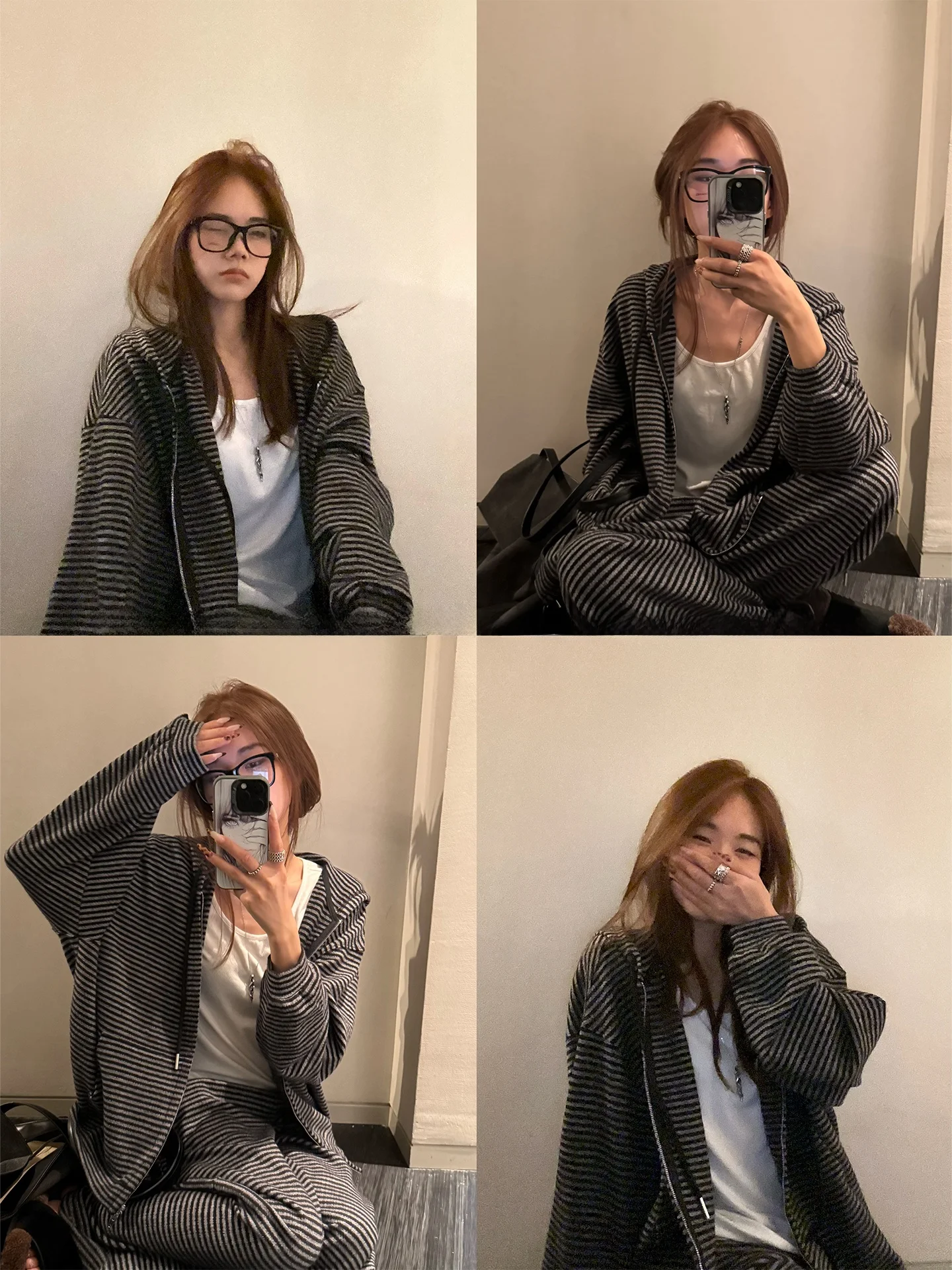 

YOLO OP Casual Stripe Hoodie Women's Comfortable Loose Long Pants Set Spring Slimming Effect Comfortable Breathable Faion