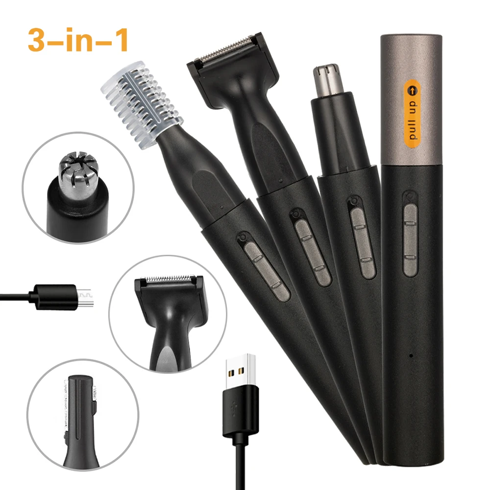 3 in 1 Rechargeable Hair Trimmer Includes Ear & Nose Trimmer Beard Shaver Eyebrow Trimming