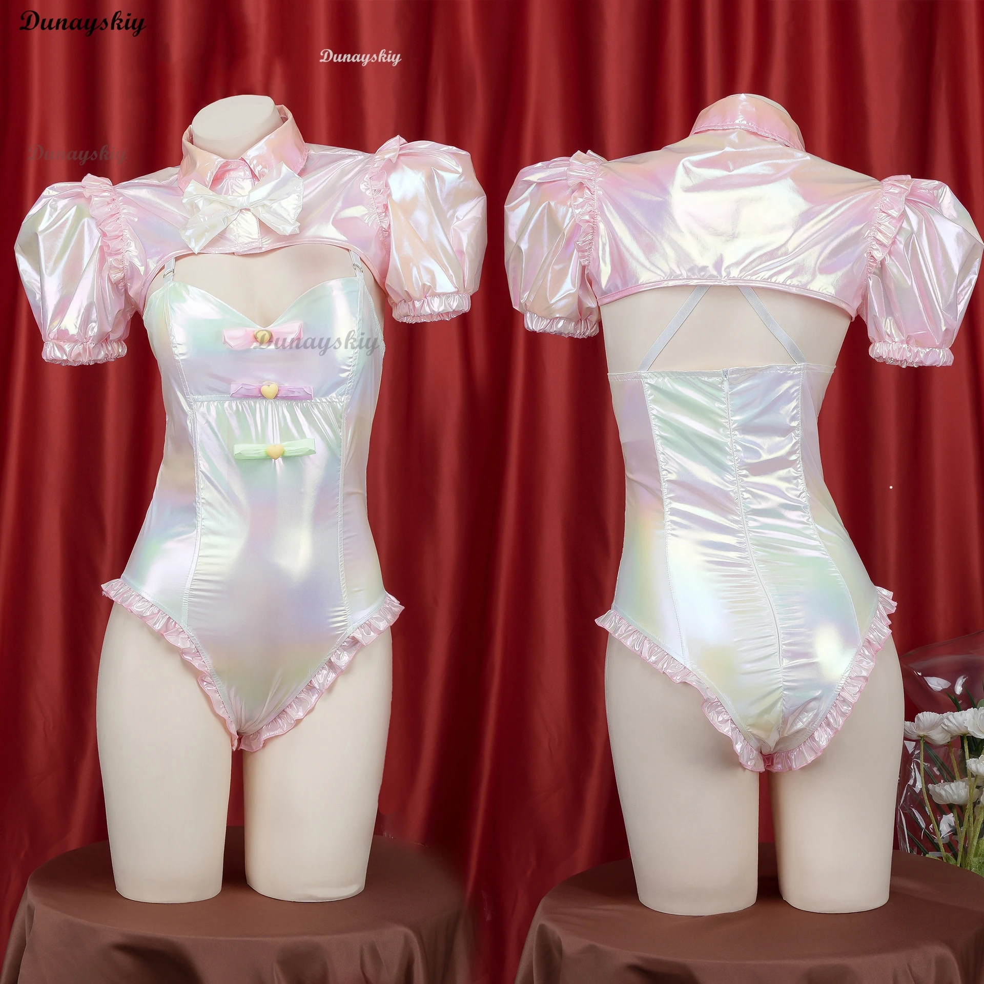 NEEDY GIRL OVERDOSE KAngel Bodysuit Cosplay Sweet Lolita Laser Ruffle Swimsuit Pink Cute Bodysuit Outfits Halloween Customized