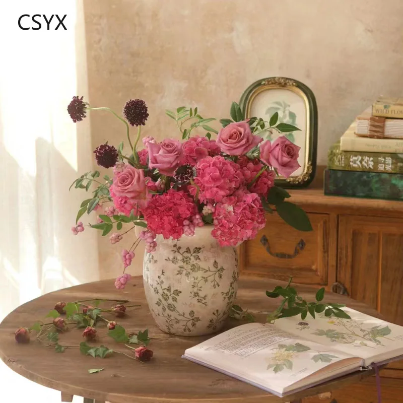 

Retro Vase Ceramic Advanced Ice Crack Vase Flower Arrangement Advanced Sense Green Plant Succulent Pot Living Room Ornament