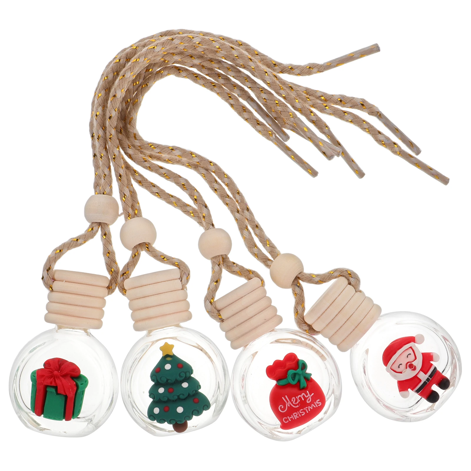 

4pcs Car Aromatherapy Bottle Pendant Christmas Hanging Diffuser For Essential Oils Air Freshener Holiday Decor Car Mounted Glass
