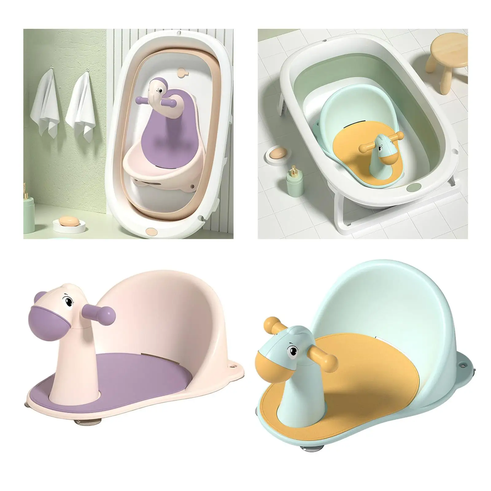 Cartoon Animal Toddlers Bath Seat and Suction Cups,Sit up Bathing Infants Bath Tub Chair for Boys Girls Kids Shower Accessories