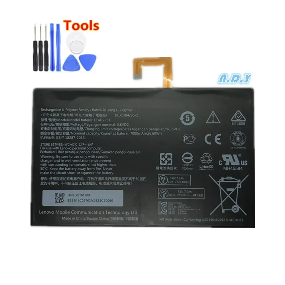 

100% Original 7000mAh L14D2P31 For Lenovo Tab 2 A7600-F A10-70F Tab2 A10-70 A10-70L Battery + Free Tools