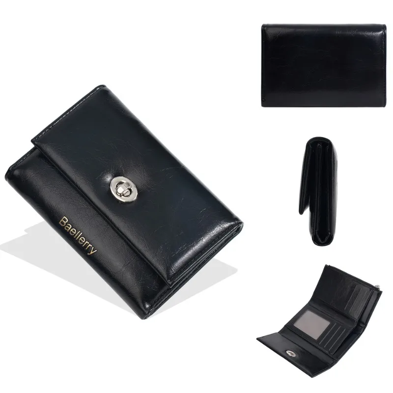 

New Women's Three Fold Wallet with PU Exquisite Lock Buckle and Multiple Card Slots Credit Card Storage Bag