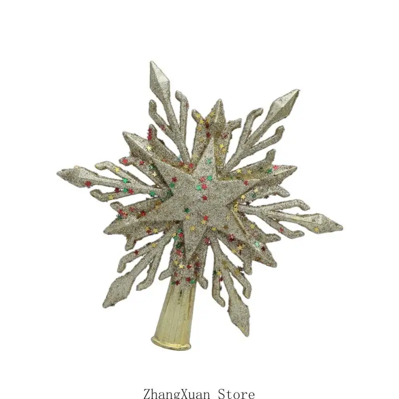 Hochwertige glitzernde Schneeflocken-Weihnachtsbaumspitzen mit einfacher Installation, festlicher Baumschmuck, 3 x – Detail 8