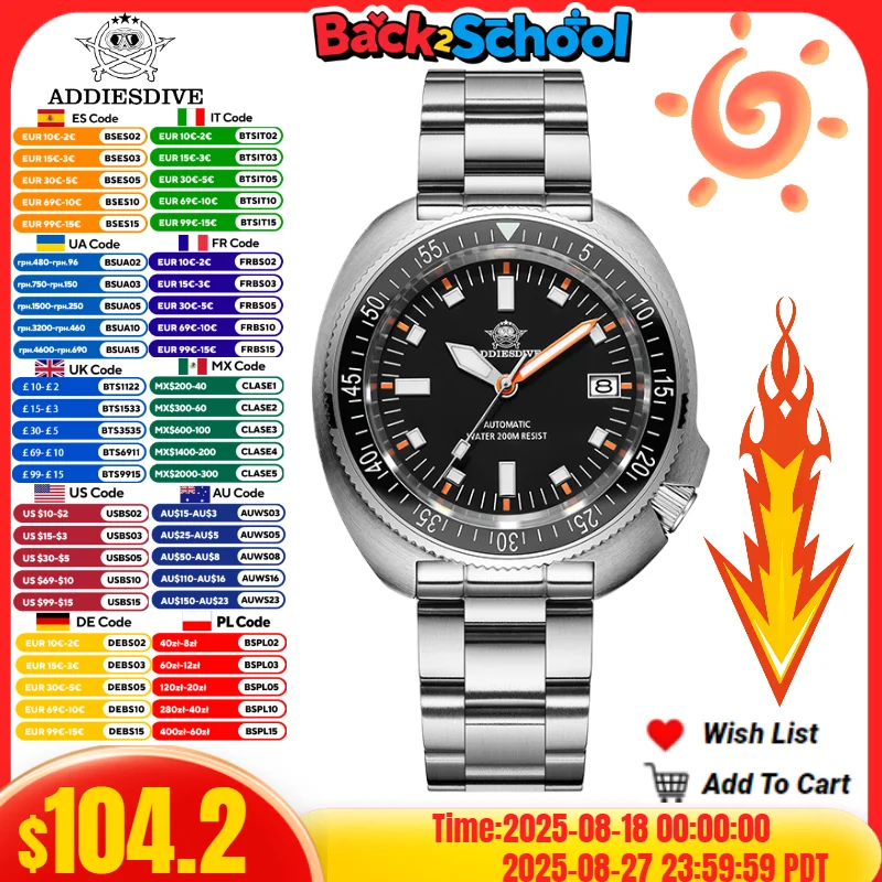 

ADDIESDIVE AD2081 Watch For Man BGW9 Super Luminous 20Bar Waterproof Sapphire Glass Japan NH35A Automatic Mechanical Watches