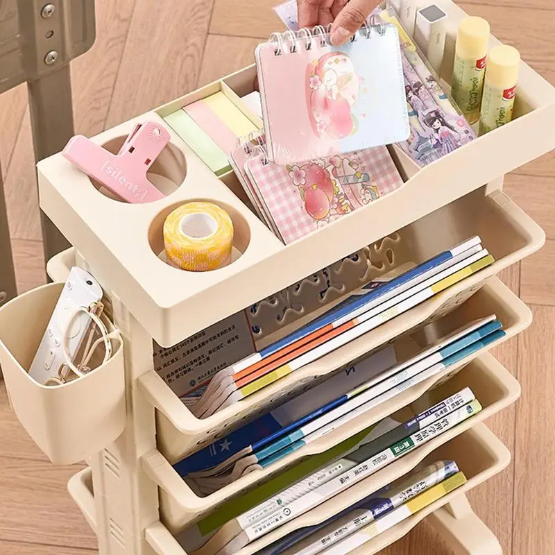 Simple Movable Book Shelf on Wheels Bookshelf Movable Floor Small Cart Book Storage Shelf Pen Holder Office Supplies