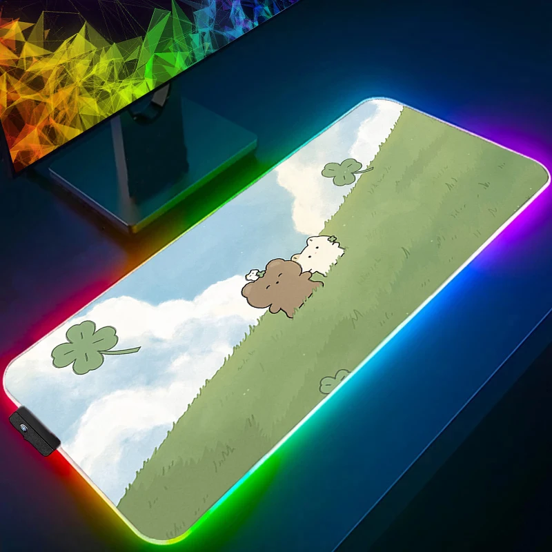 لوحة ماوس مطاطية LED للمكتب والكمبيوتر الشخصي ملحقات ألعاب لوحة ماوس RGB للكمبيوتر المحمول كارتونية ممتدة حصيرة مكتبية لوحة مفاتيح لطيفة للألعاب