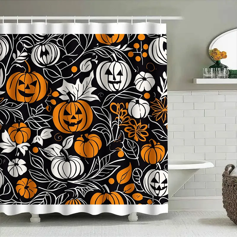 

Tuniu Хэллоуин черно-белые тыквенные листья узор занавеска для душа декоративный жуткий домашний декор