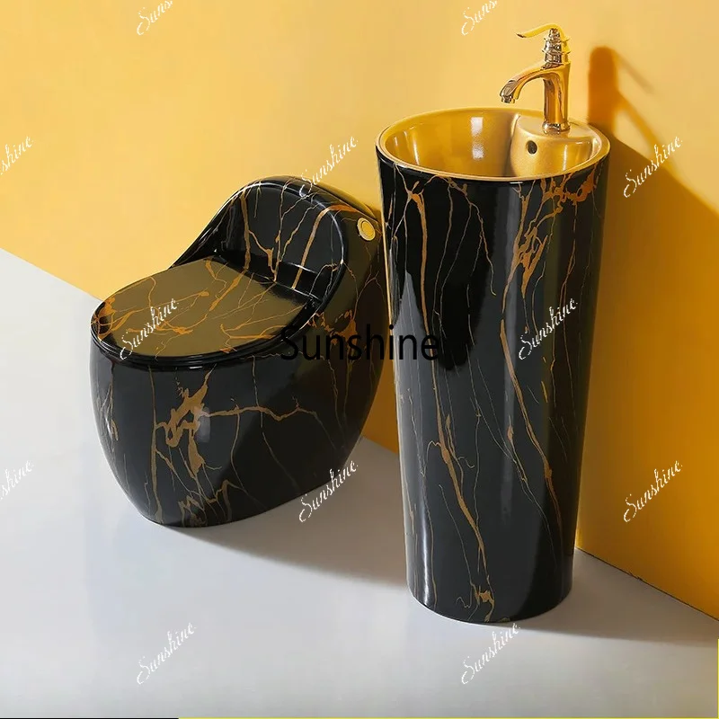 Premium Integrated Column Basin with High-End Marble Pattern