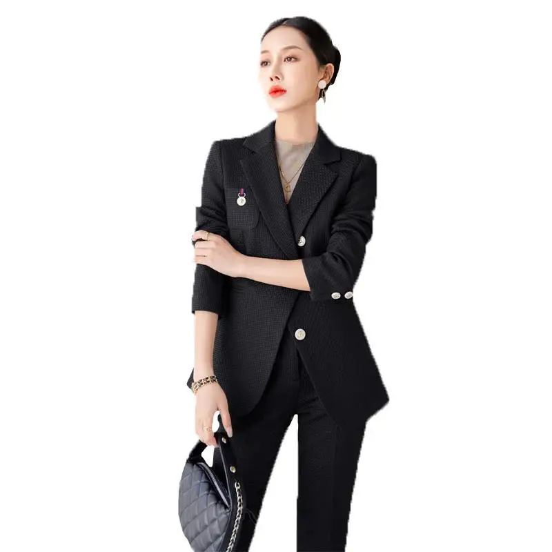 

2024 Women's Autumn New Style White Gold Buckle Suit British Style Two-Piece Suit Professional Slim Fit Suit