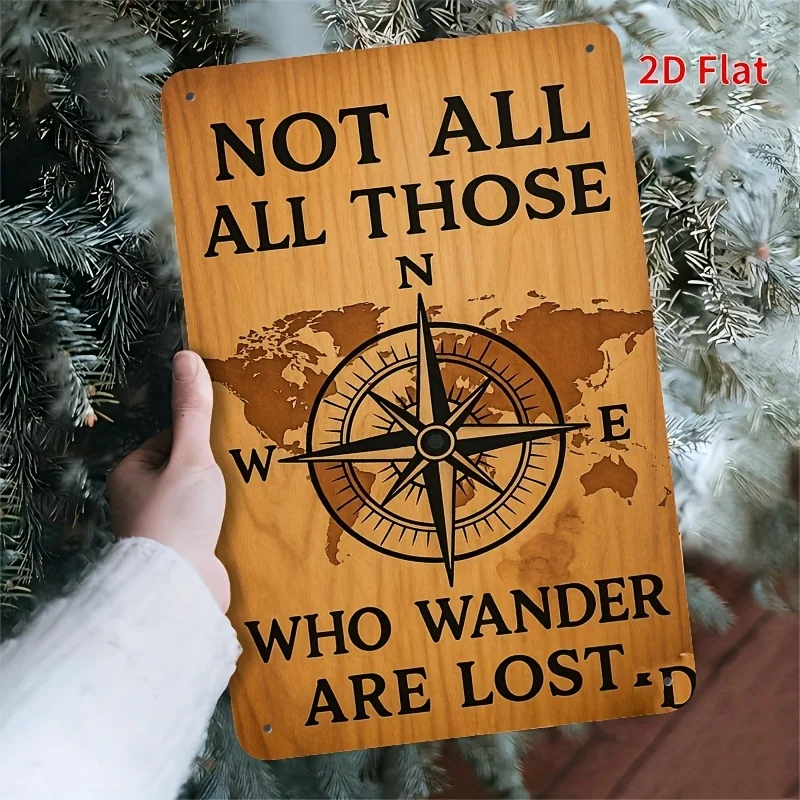 Vintage Compass and Map Metal Wall Art Sign - , Rustic Wooden Finish with Inspirational Quote 