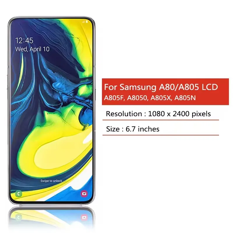A805 OEM/AMOLED For Samsung A80 A805 A805F A8050 A805X A805N LCD Display Touch Screen Digitizer Assembly With Fingerprint Tested