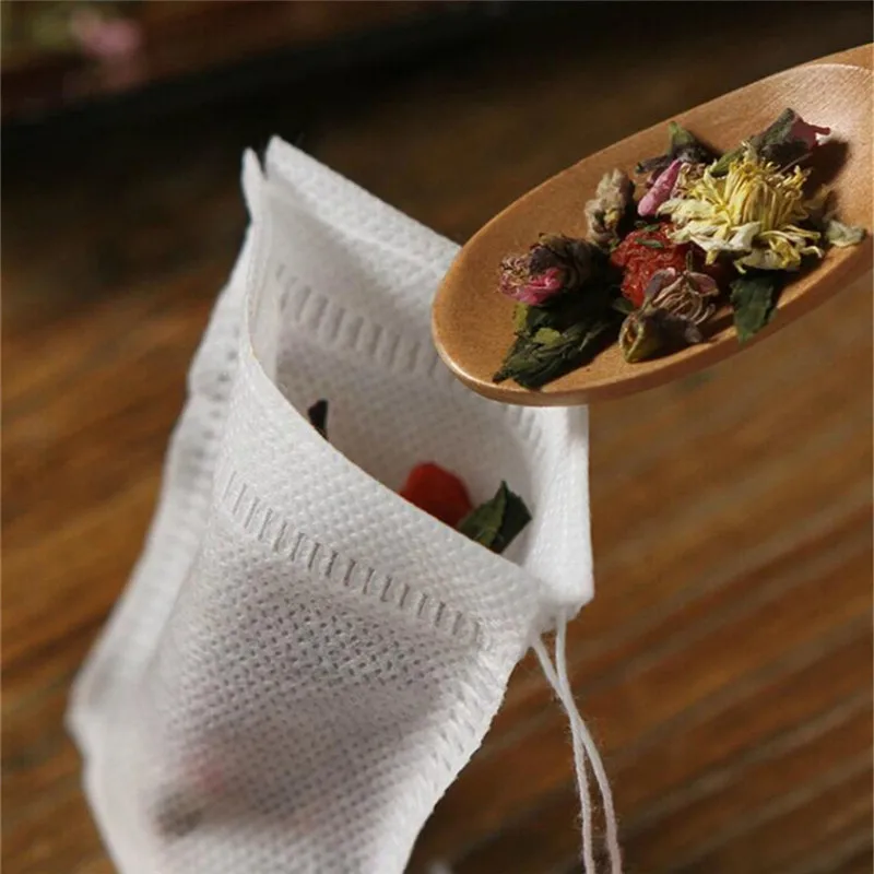 100pcs Tea Bags Non-woven Fabric Tea Filter Bags for Spice Tea Infuser with String Heal Seal Disposable Teabags Empty Tea Bags