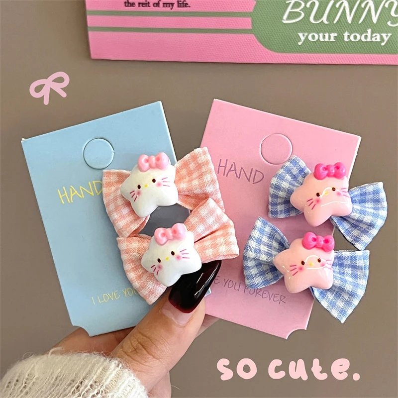 2Pcs Cartoon Checkered Bow Hair Clip Broken Hair Clip For Women Girls Cute Sweet Exquisite Headwear Hair Accessories Gifts