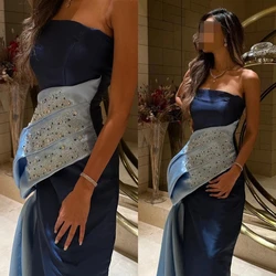 Customized Fashion Sheath Strapless Prom Dresses Watteau Rhinestone Taffeta Floor length Evening  فساتين vestidos para eventos