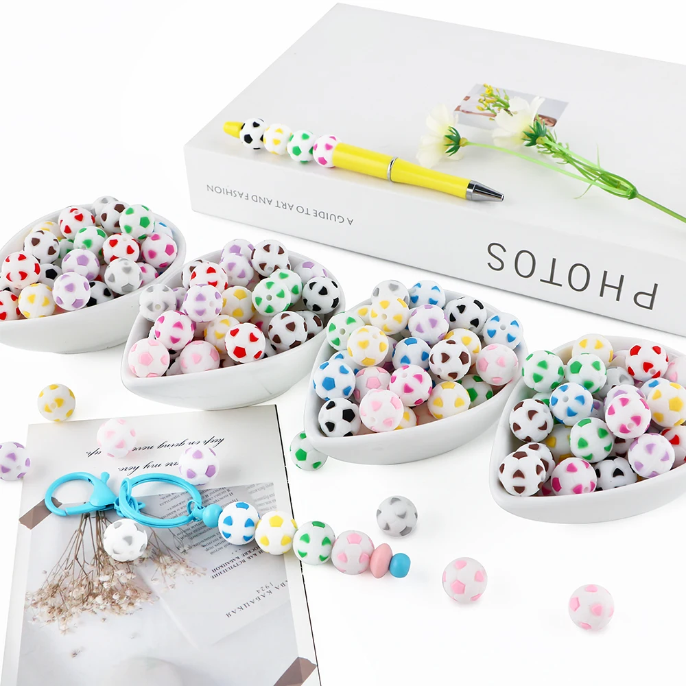 5Pcs Silicone Beads Colorful Football Beads For Jewelry Making DIY Necklace Jewelry Handicrafts Accessories
