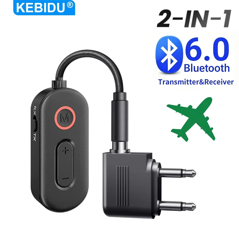KEBIDU Bluetooth 6.0 Audio-Empfänger-Sender, 3,5 mm AUX, HiFi-Stereo-Musik-Wireless-Adapter, 2-in-1-Adapter für Fernseher, Autos, Flüge