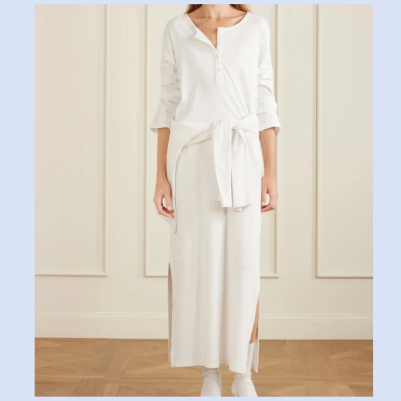 26 Year Early Autumn New Loose Cotton Enjoyment Neck Long Sleeve Split Dress