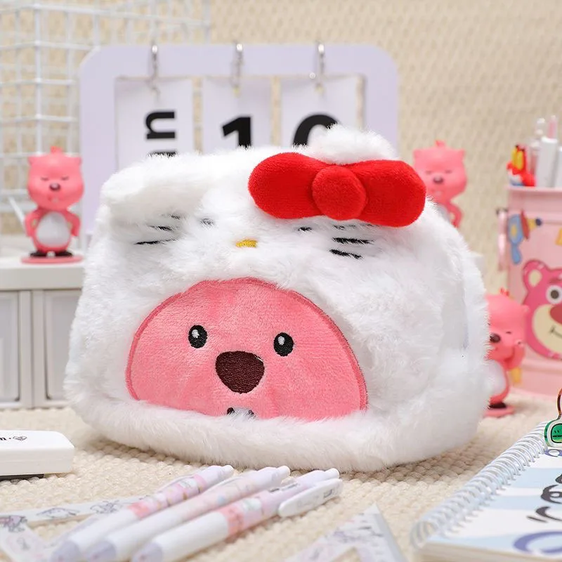 Sanrio Hello Kittys Loopy Storage Bag Cute Cartoon Colorblock Embroidered Anime Plush Kawaii Large Capacity Makeup Bag Girl Gift