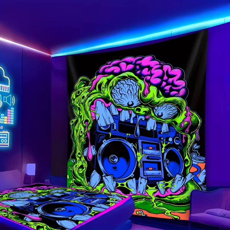VIKAMA Neon Weird Radio Tapestry Street Art Living Room Bedroom Wall Decoration Dormitory Game Room Tapestry Home Decoration