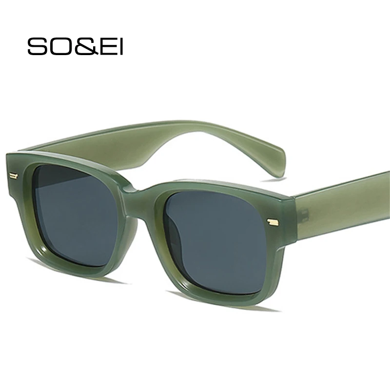 

SO&EI Ins Popular Fashion Square Jelly Color Sunglasses Women Shades UV400 Retro Rivets Men Sun Glasses