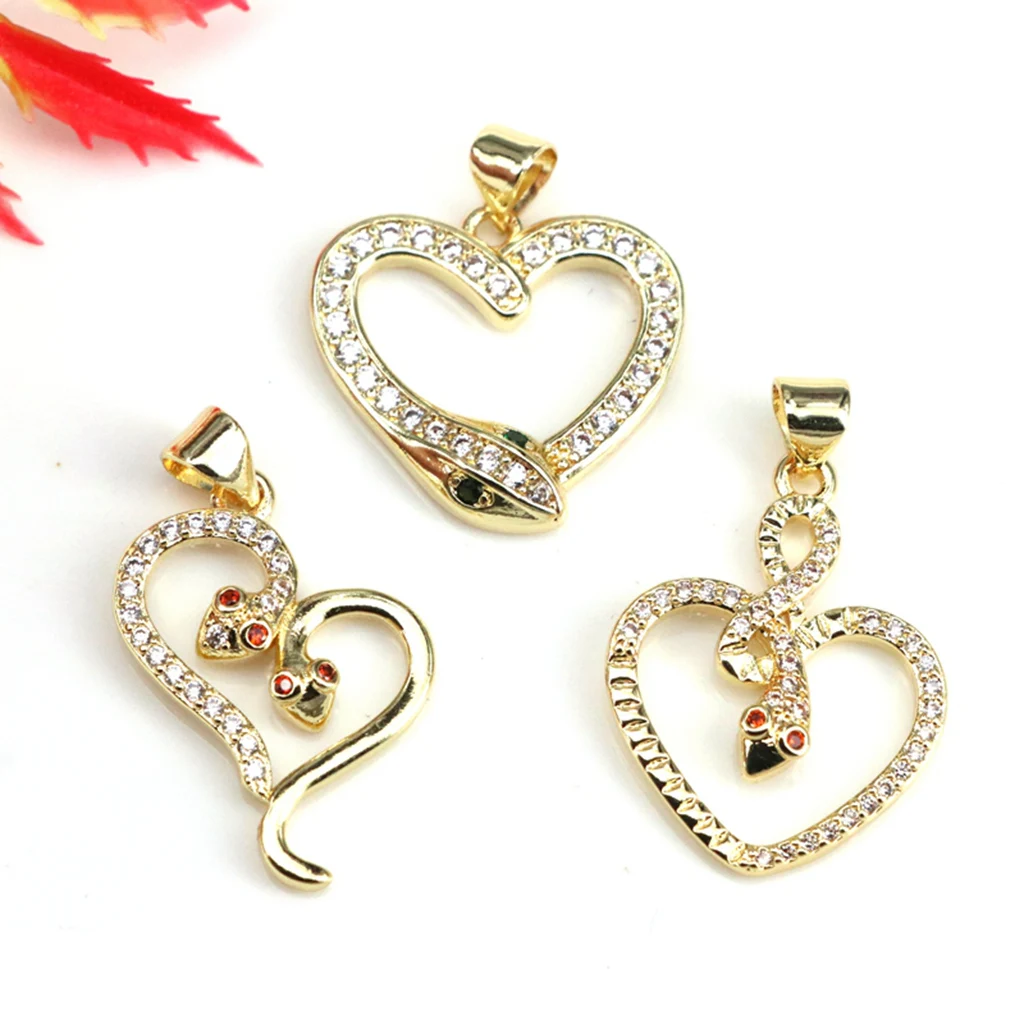 

10Pcs/18K Gold Color Brass Zircon Circle Snake Heart Charms Pendants High Quality Necklace Jewelry Accessories Making Materials