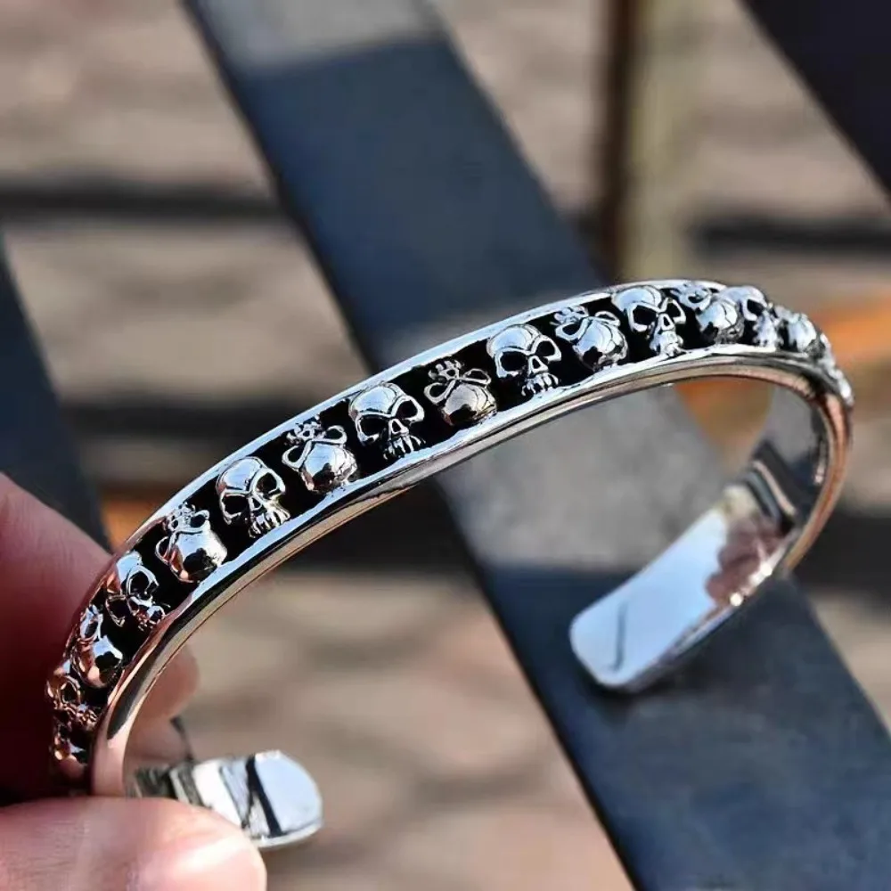 New Trend Dark Gothic Skull Hip Hop Punk Cool Creative Open Bracelet Men\'s Simple Retro Biker Bracelet Street Niche PartyJewelry