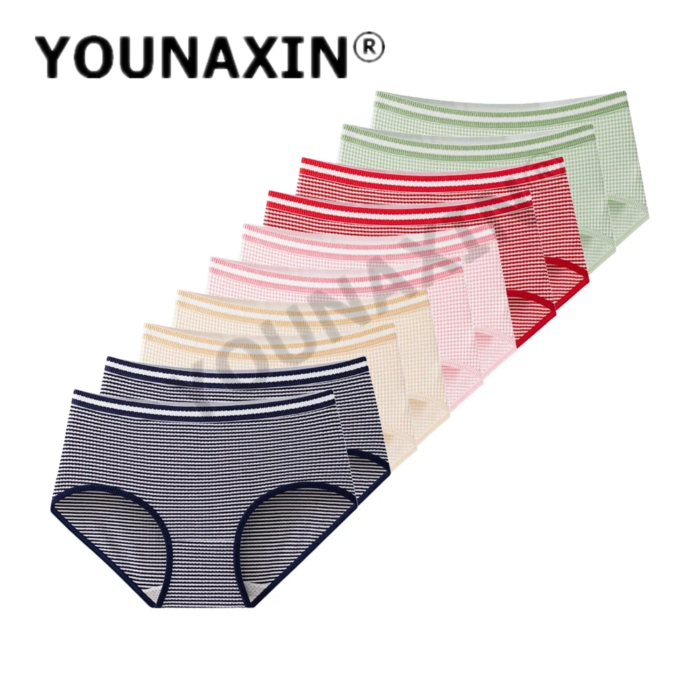 YOUNAXIN 10 أجزاء/وحدة ملابس داخلية نسائية سراويل داخلية مريحة عالية الجودة من القطن ملابس داخلية متوسطة الخصر قابلة للتنفس