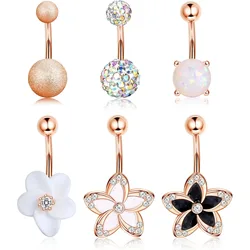 Bobisty Navel Rings Surgical Stainless Steel Belly Button Rings for Women Girls Body Piercing with Gold Plated Brass Flower
