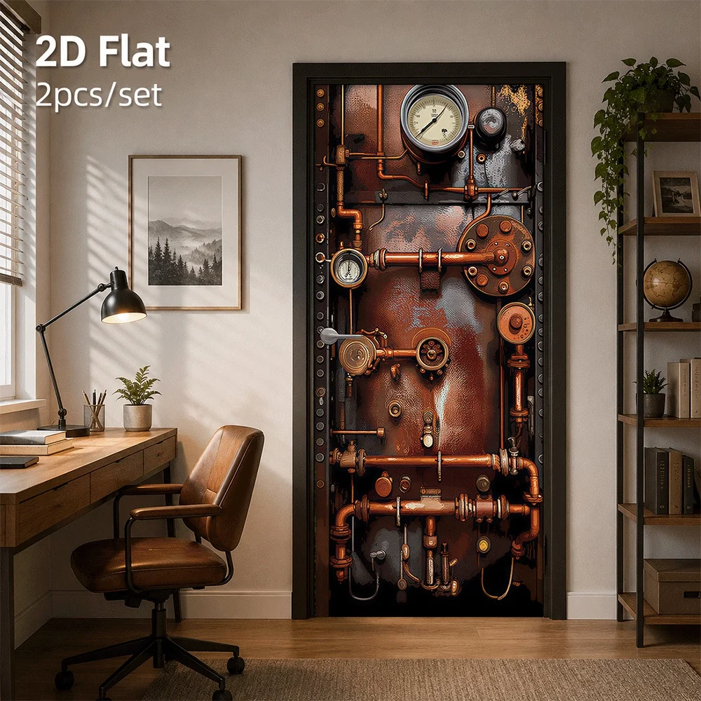 1 piece of retro industrial style steampunk pipeline instrument door sticker adds mechanical aesthetic atmosphere 2D plan