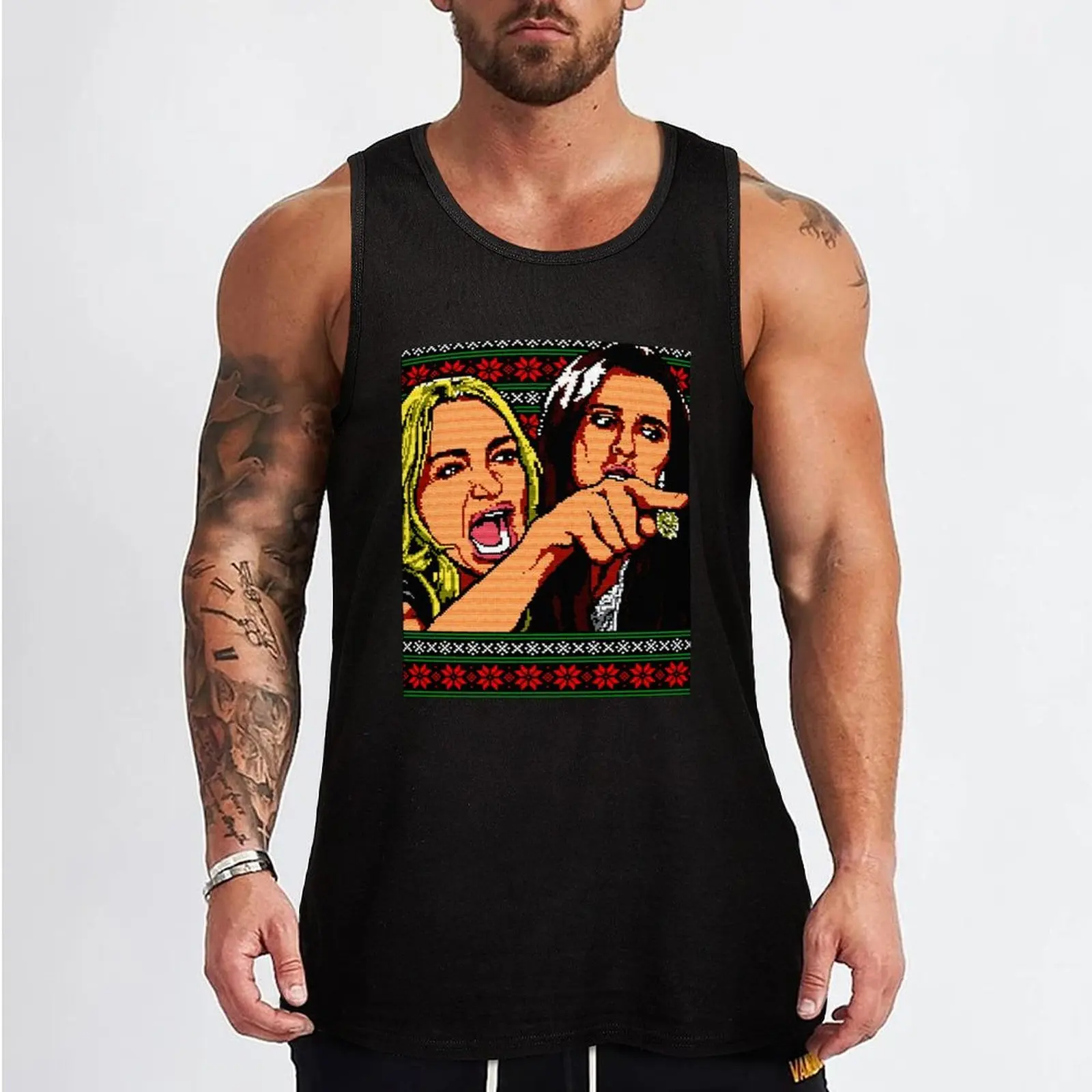 Woman yelling at cat Meme ugly christmas Shirt Tank Top basketball sleeveless vest men