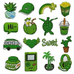 Carnival Cute Green Cloth Patch Computer Embroidery Label Back Glue Ironing Clothes Accessories Decorative Patches