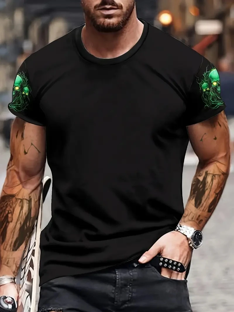 

Men's PLUS Size 3D Skull Print Sports T-shirt, Loose and Casual, Soft, Comfortable and Breathable, Suitable for Outdoor Sports