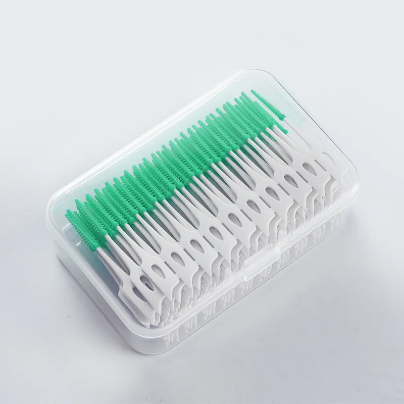 200 pièces/boîte brosse interdentaire brosse orthodontique nettoyage des dents lacunes soins bucco-dentaires tête en silicone souple brosse interdentaire bon pour les gencives