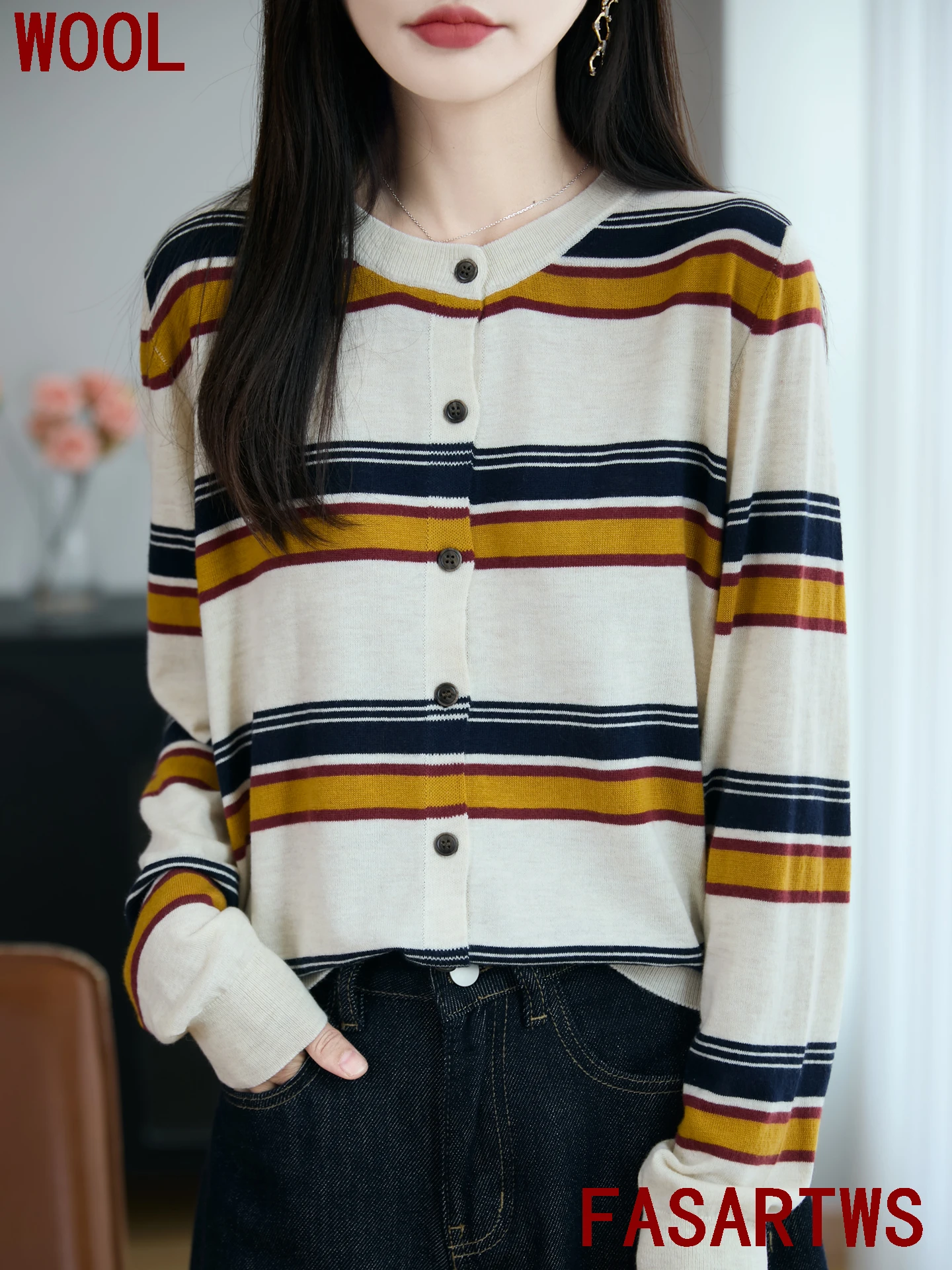 الصوفى الصوف سترة سويتر مقلم س الرقبة طويلة الأكمام البلوز سترة ناعمة غير رسمية المرأة الخريف الشتاء عالية الجودة موضة متماسكة