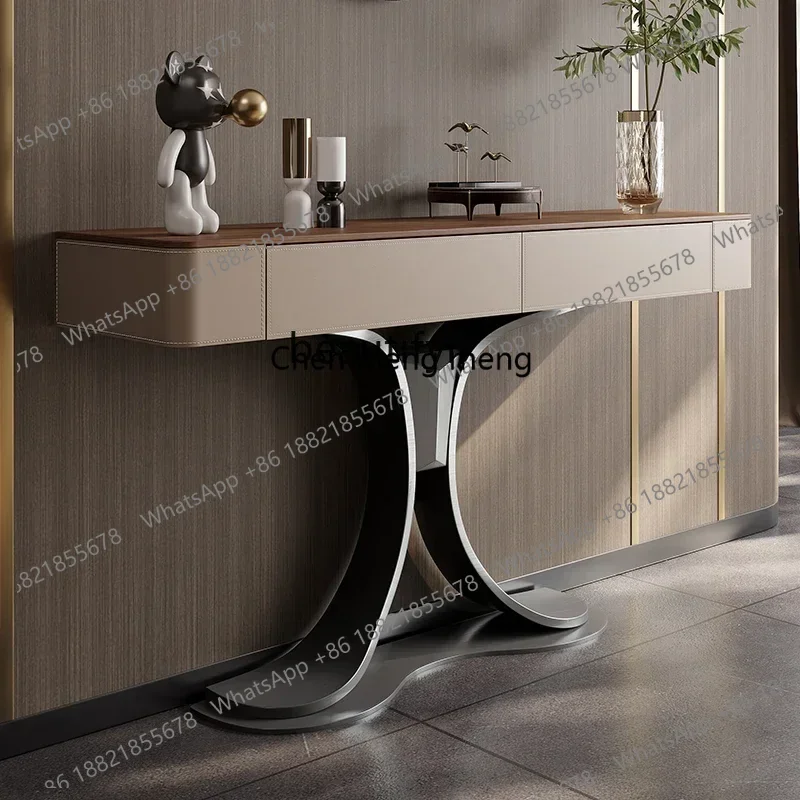 

High-end entrance cabinet partition rack foyer cabinet light luxury stainless steel entrance end view table