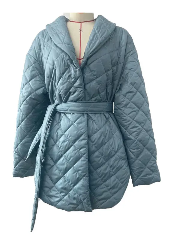 Jaet de algodón ajustado de invierno con cinturón largo Sve Plaid ort frente largo Ba abrigo de abrigo de longitud media para mujer