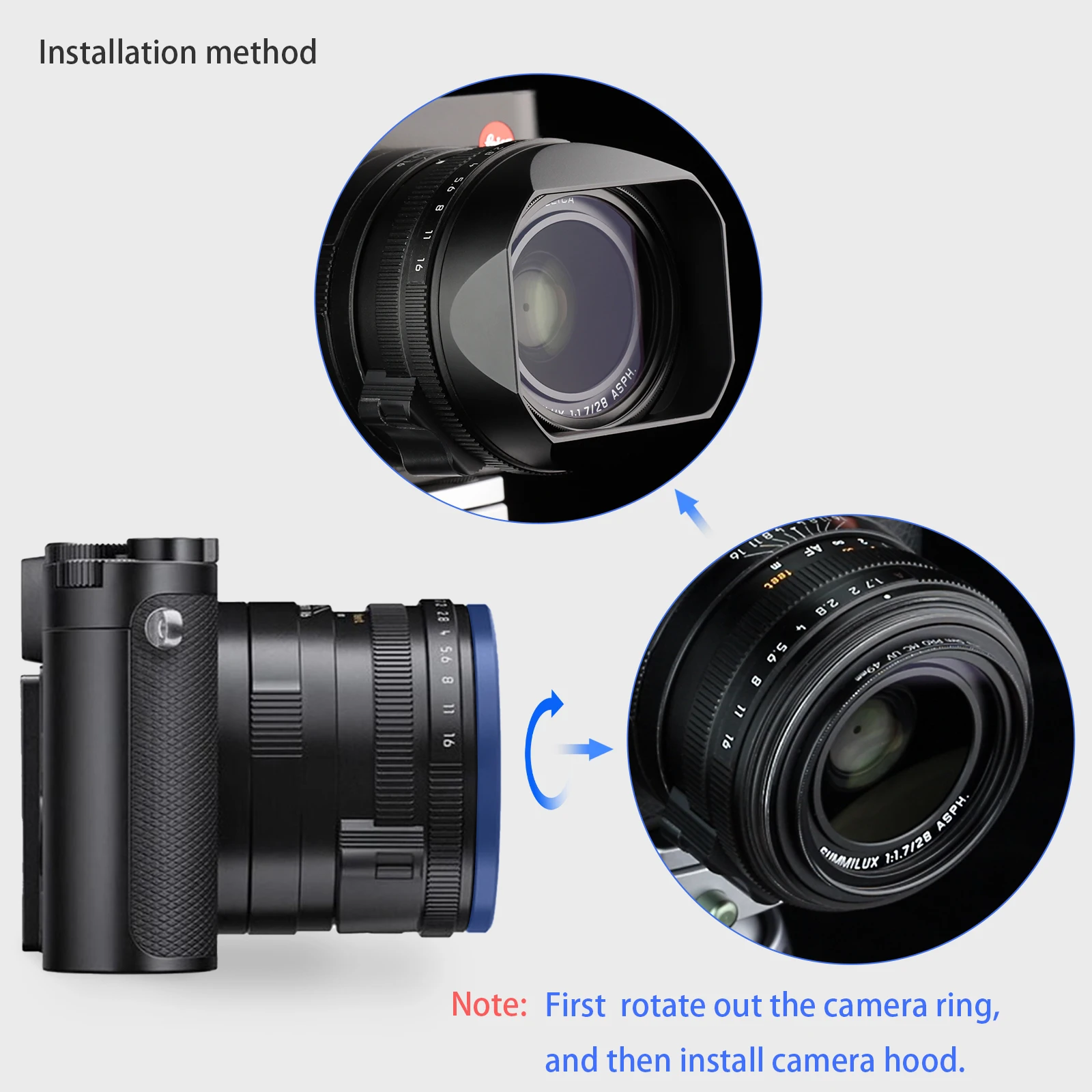 Haoge メタルスクエアレンズフードライカ Q3 Q3-43 カメラアクセサリー黒 CNC 精密加工