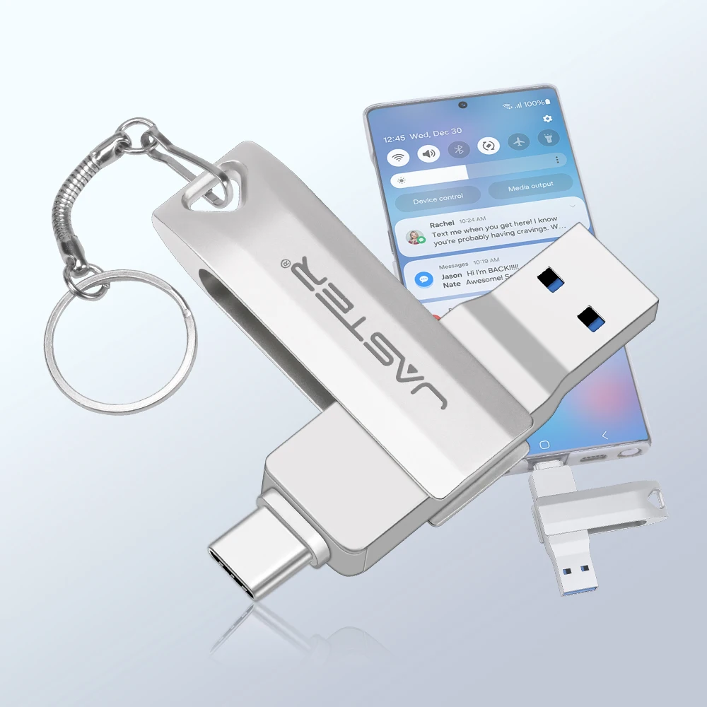 JASTER USB3.0 Tipe-C 2 IN 1 Flashdisk 256GB Gratis Gantungan Kunci USB 3.0 Flash Drive 128GB Memory Stick Bisnis 64GB Flashdisk Logam
