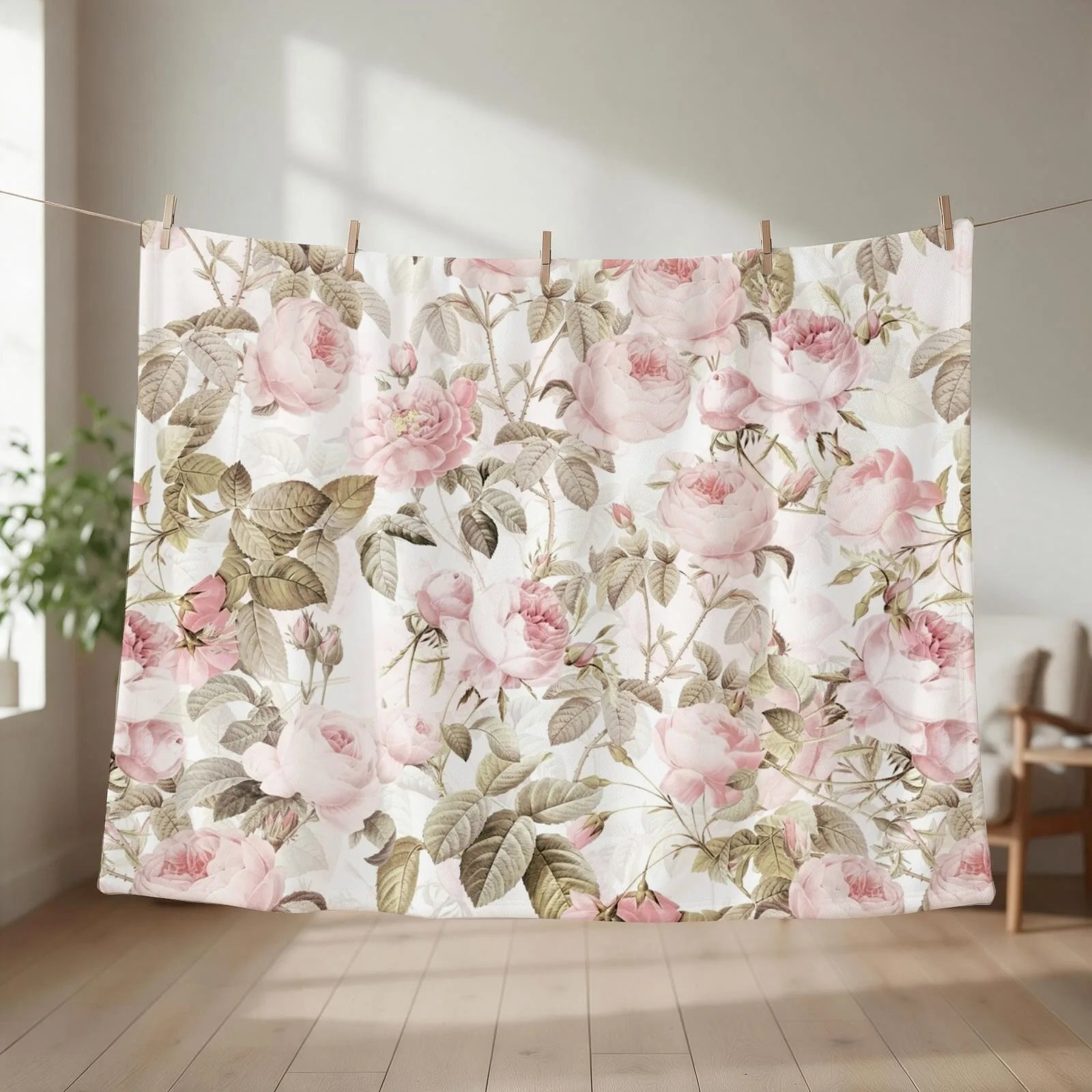 Sepia Old Vintage Roses on Pink Pattern Throw Blanket couch cozy soft plush fuzzy picnic outdoor blanket