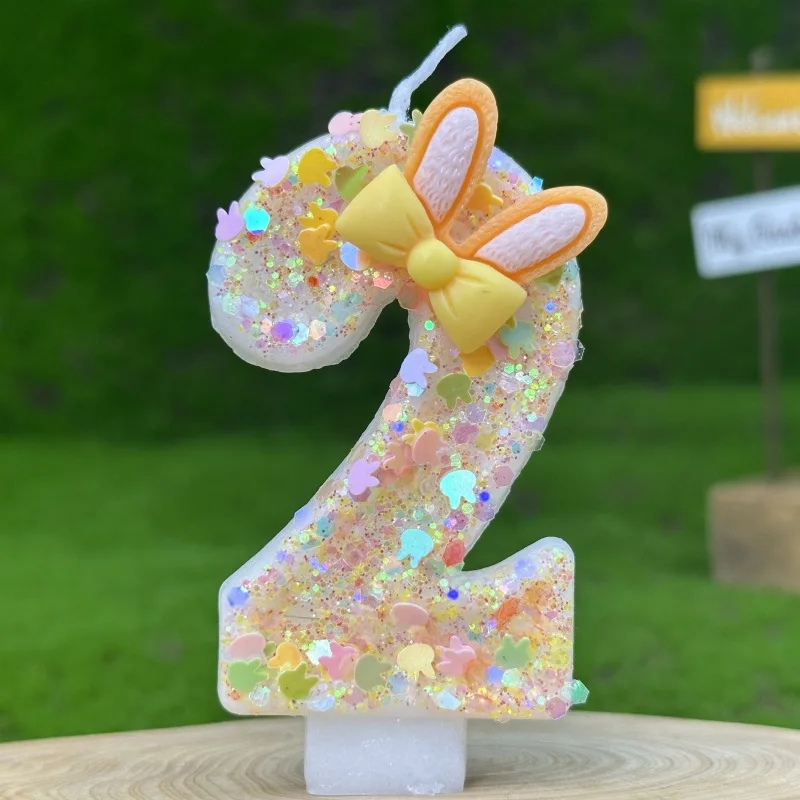 3D Number Cake Decorating Candle Cute ears Glitter Birthday Candles Digital Candle Cake Birthday Party Anniversary Cake Decor