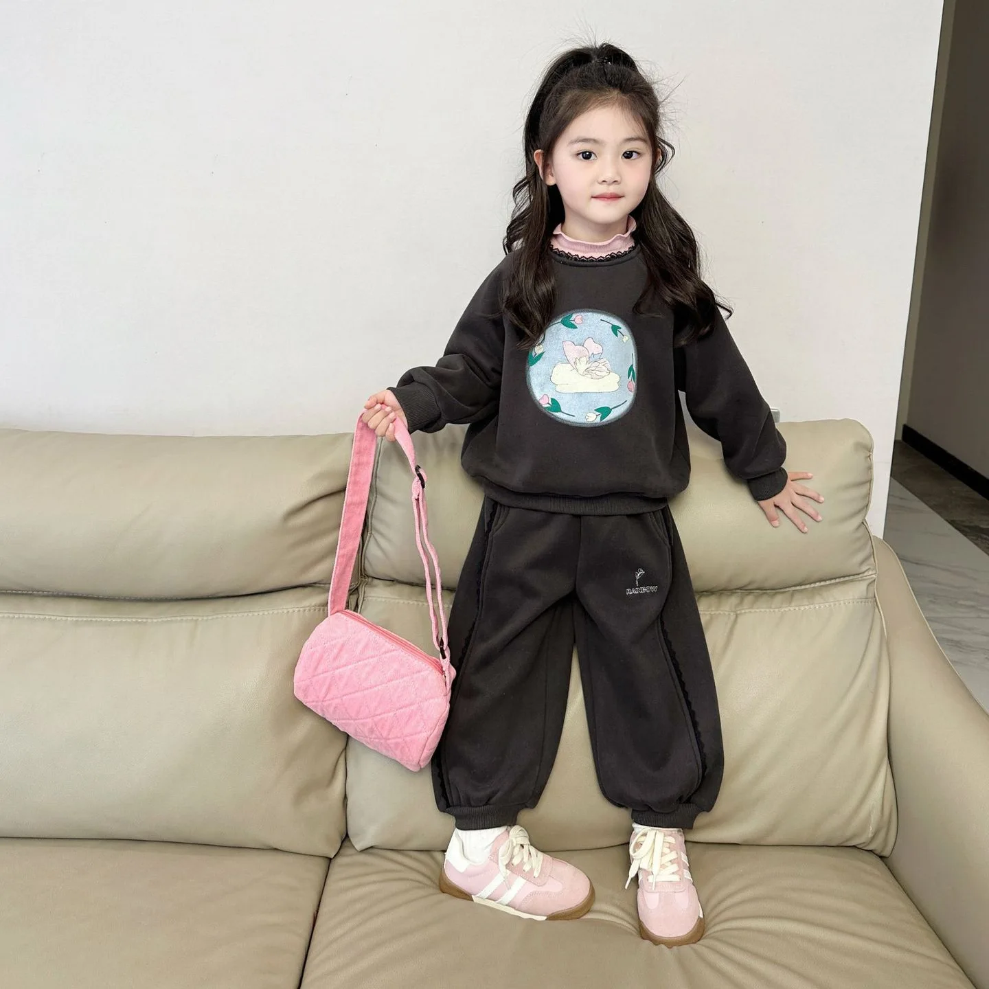 Girls Suits 2024 New Winter Childrens Wear Korean Style Baby Girls Fashion Loose Hoodie Corset Two-piece Sweatpants Casual