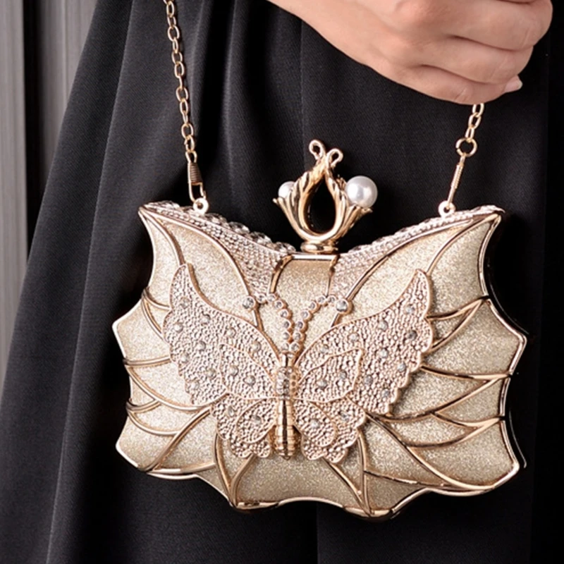 Women's Butterfly Evening Bag Bride Clutch Purse Party Prom Banquet Handbag Luxury Chain Shoulder Bag